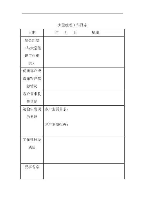 大堂经理网点管理工作表