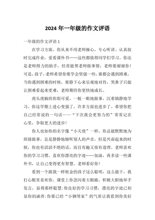 2024年一年级的作文评语