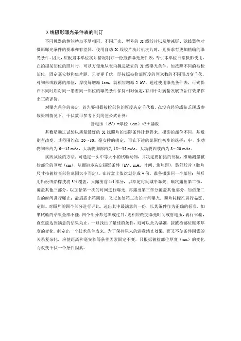 X线摄影曝光条件表的制订