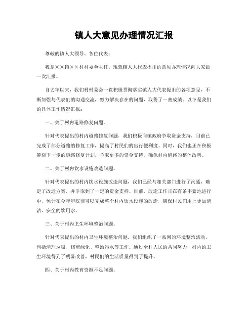 镇人大意见办理情况汇报
