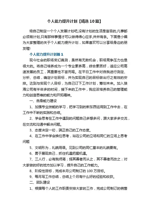 个人能力提升计划【精选10篇】