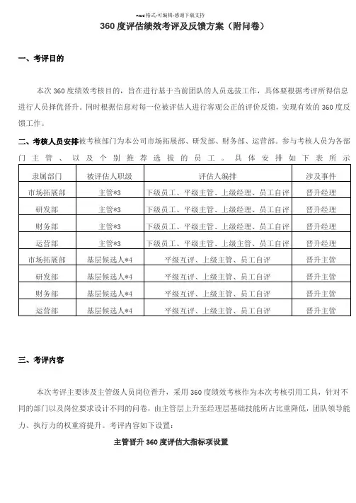 360度评估绩效考评及反馈方案(附问卷)