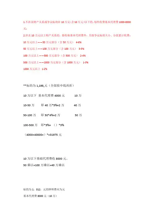 律师代理费计算方式