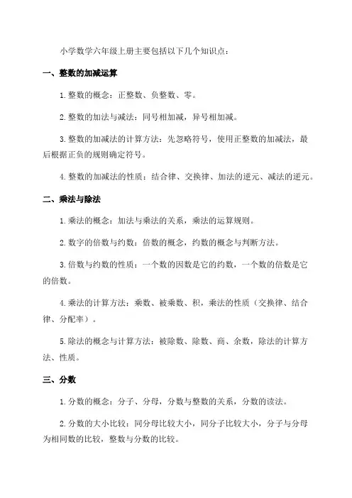 人教版小学数学六年级上册知识点