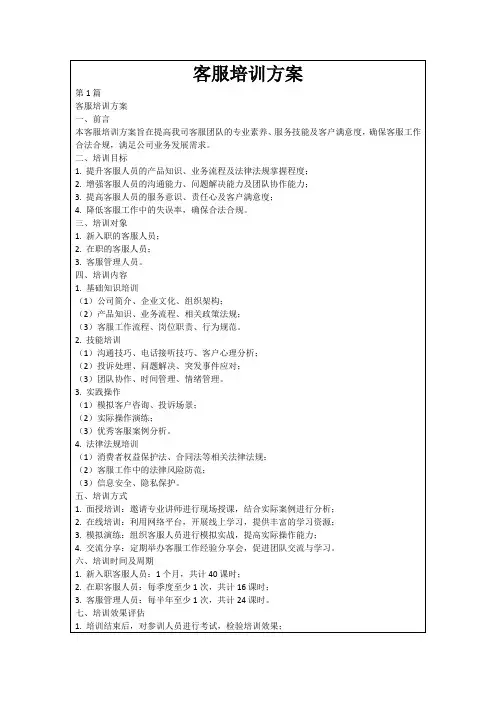 客服培训方案