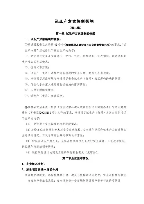 试生产方案提纲