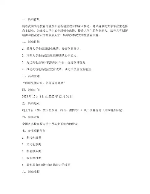 大学生创业大赛策划书模板