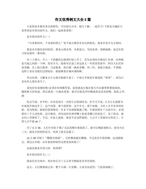 作文优秀例文大全5篇