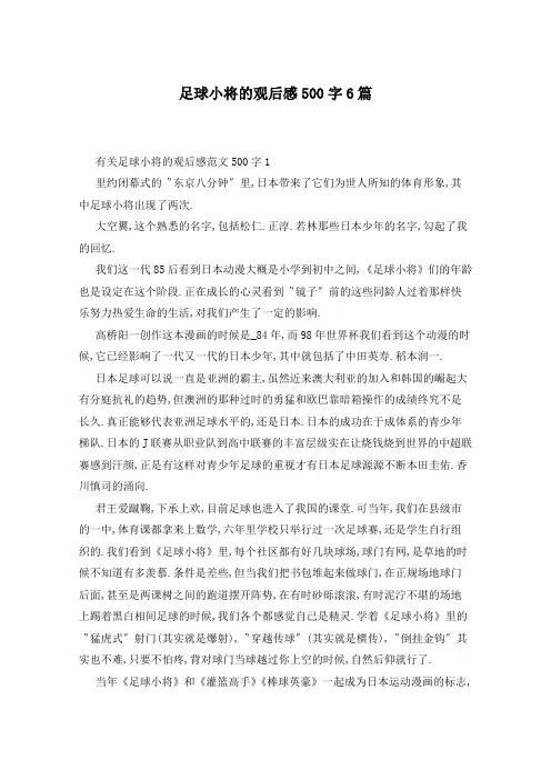 足球小将的观后感500字6篇