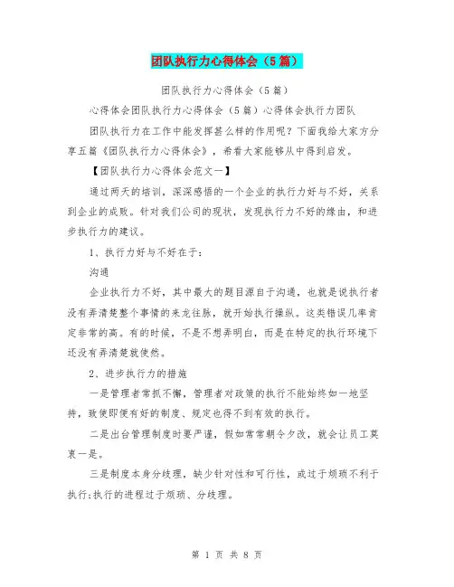 团队执行力心得体会(5篇)
