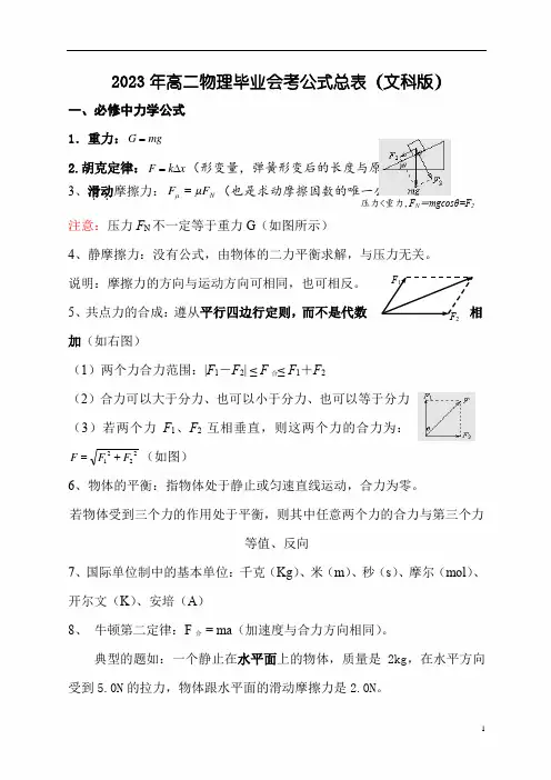 2023年高二物理毕业会考公式总表(文科版)