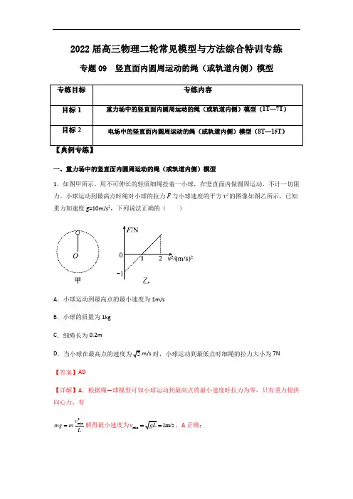 专题09 竖直面内圆周运动的绳(或轨道内侧)模型(解析版)