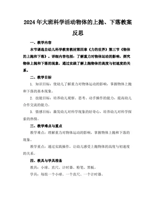 2024年大班科学活动物体的上抛、下落教案反思