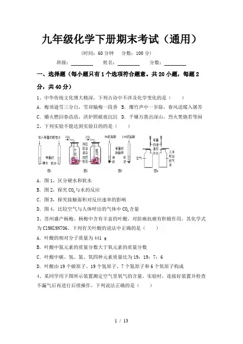 九年级化学下册期末考试(通用)