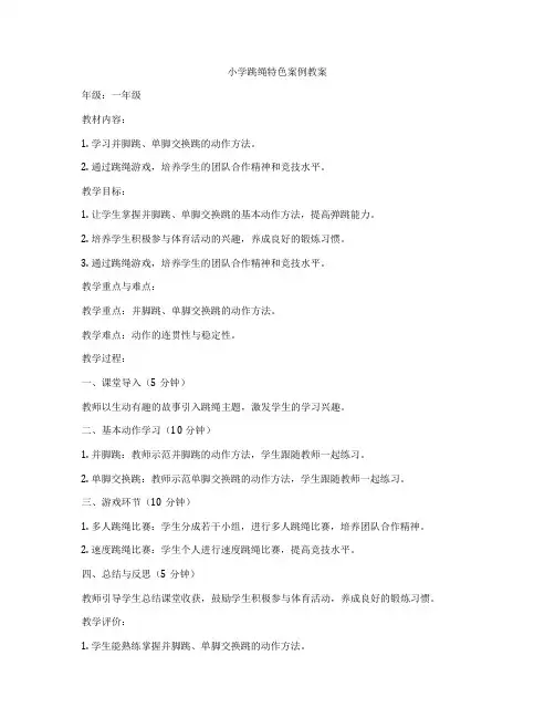 小学跳绳特色案例教案