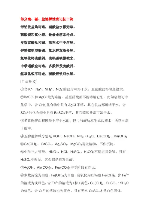 部分酸、碱和盐的溶解性表