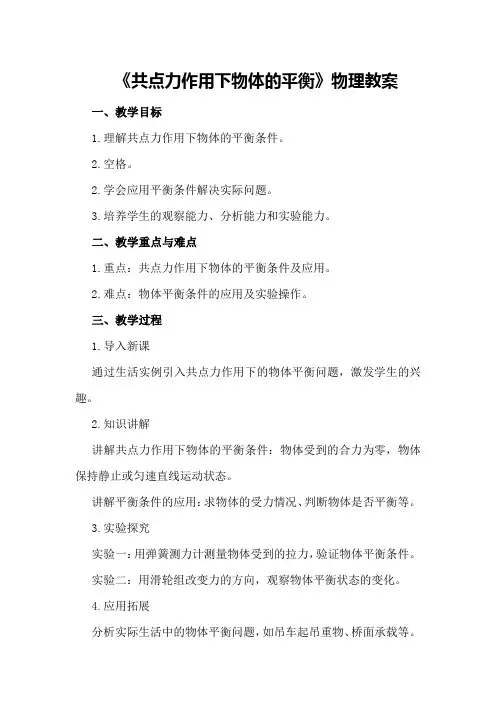 《共点力作用下物体的平衡》物理教案