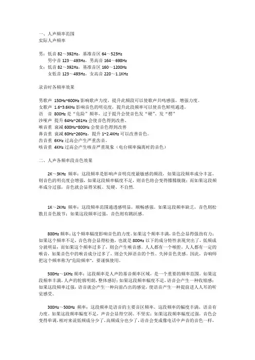 人声个频段音色效果