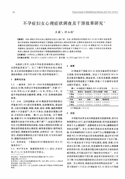 不孕症妇女心理症状调查及干预效果研究