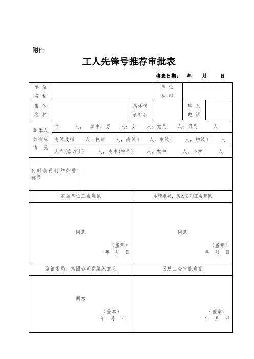 区级工人先锋号推荐审批表