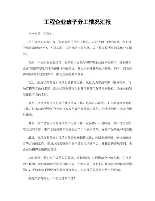 工程企业班子分工情况汇报