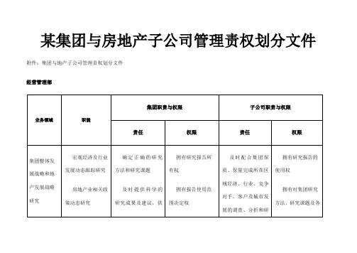 集团与房地产子公司管理责权划分文件