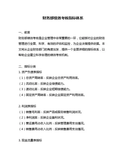 财务部绩效考核指标体系