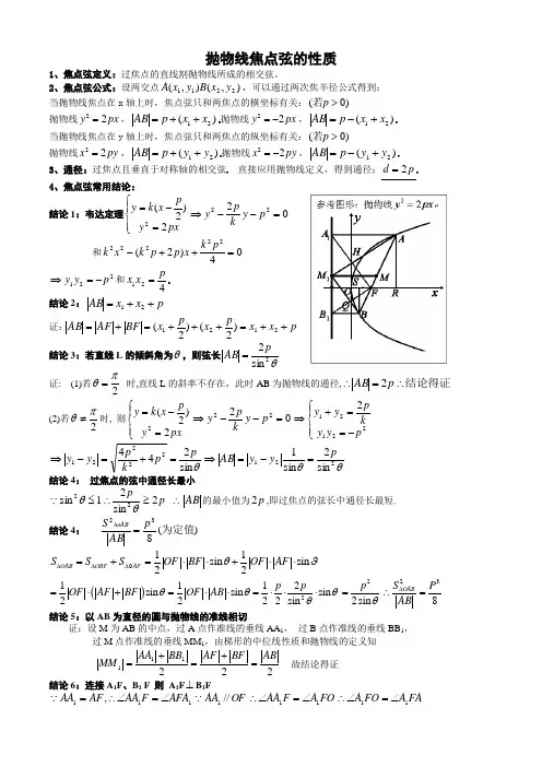抛物线焦点弦的性质