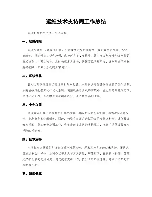 运维技术支持周工作总结