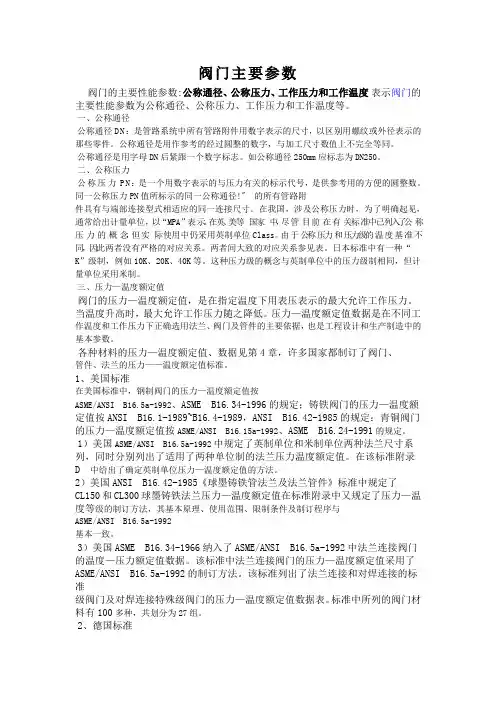 阀门的主要参数
