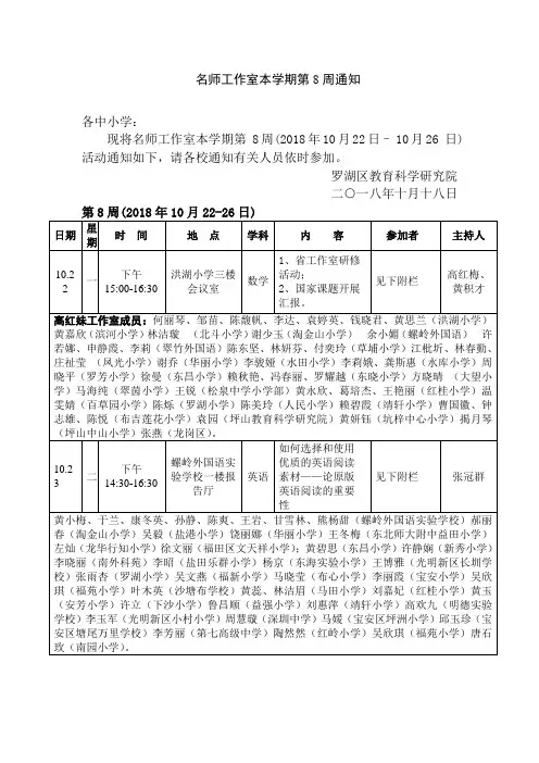 名师工作室本学期第8周通知
