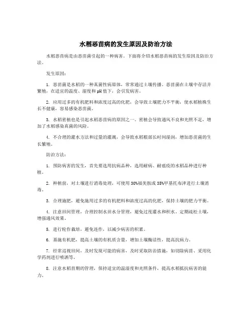 水稻恶苗病的发生原因及防治方法