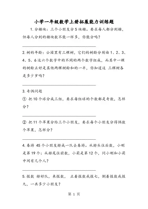 小学一年级数学上册拓展能力训练题