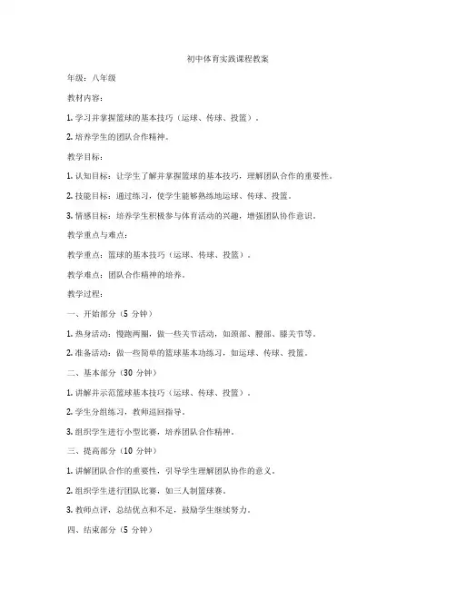 初中体育实践课程教案