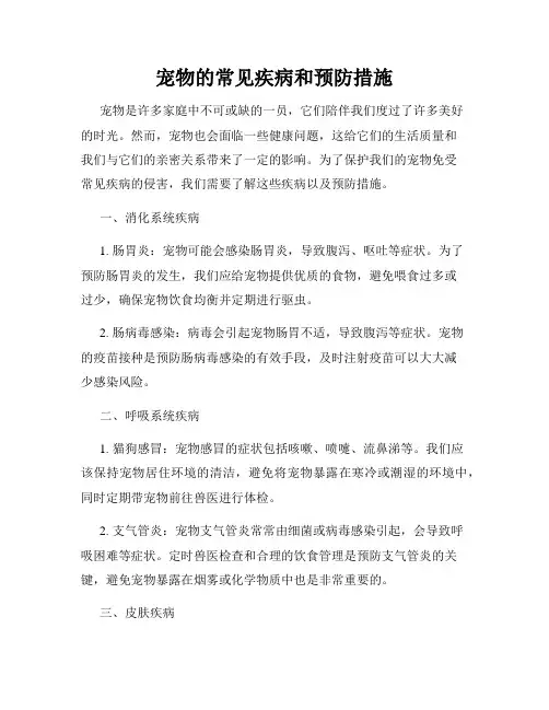 宠物的常见疾病和预防措施