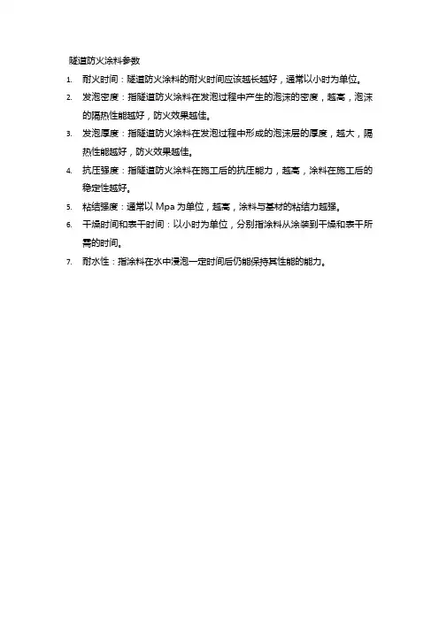 隧道防火涂料参数