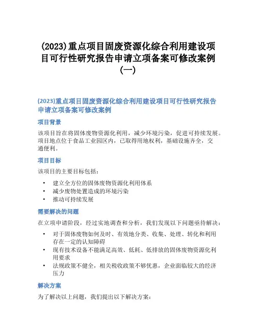 (2023)重点项目固废资源化综合利用建设项目可行性研究报告申请立项备案可修改案例(一)