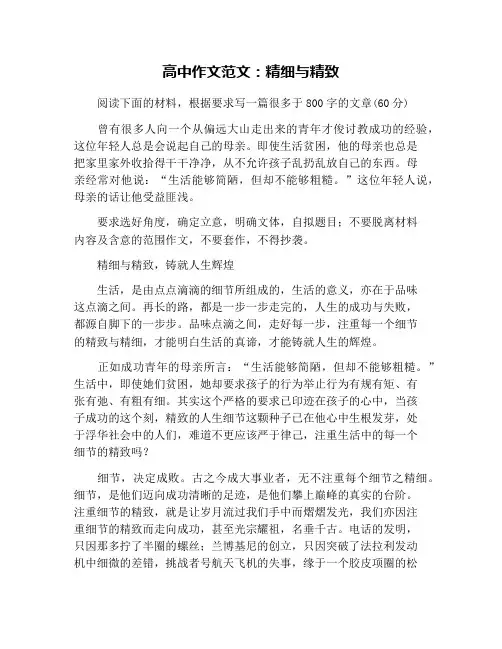 高中作文范文：精细与精致