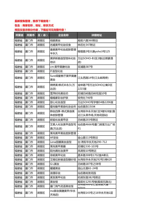 新版福建省厦门市湖里区彩妆企业公司商家户名录单联系方式地址大全38家