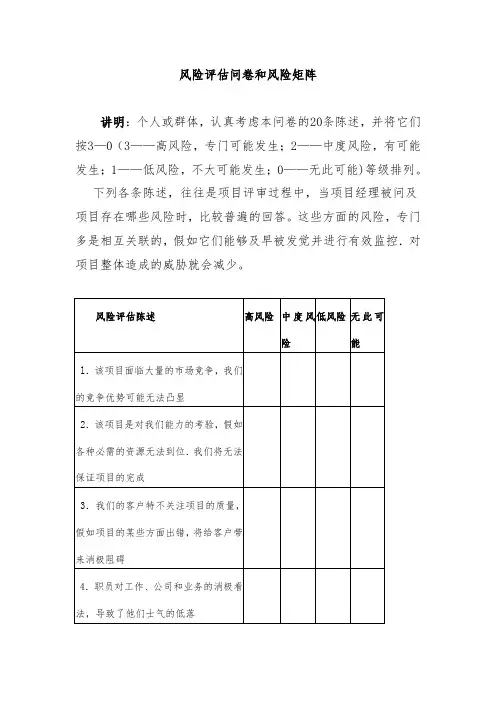 风险评估问卷及策略分析