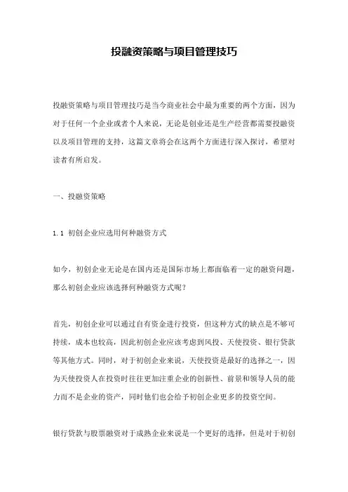 投融资策略与项目管理技巧