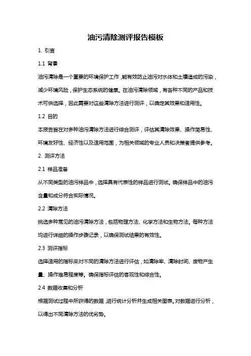 油污清除测评报告模板