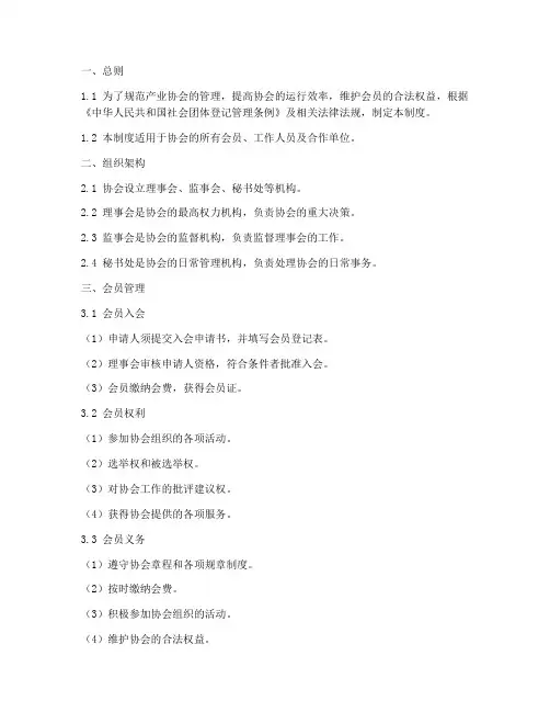 产业协会管理制度汇总模板