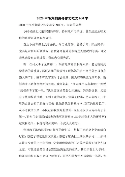 2020中考冲刺满分作文范文600字