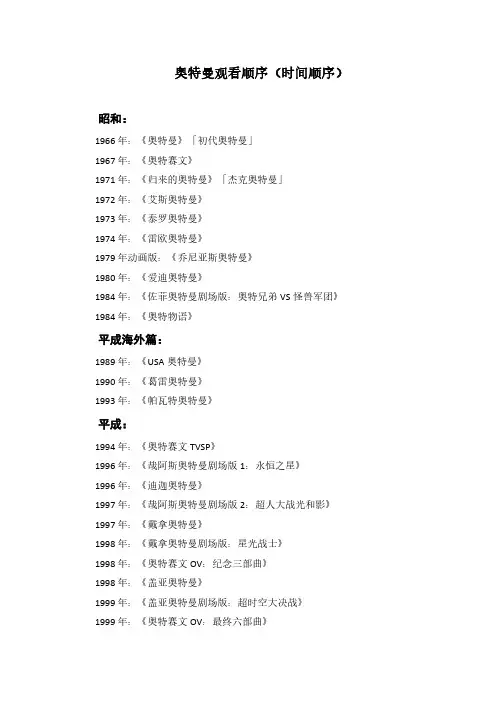 奥特曼观看顺序(时间顺序)