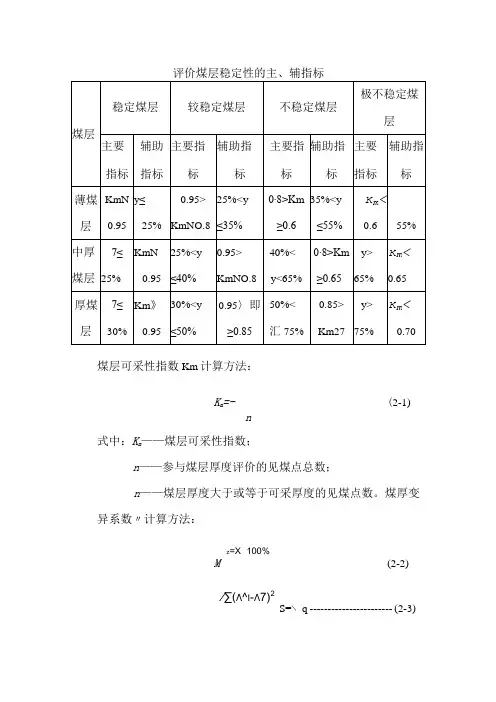 评价煤层稳定性的主、辅指标