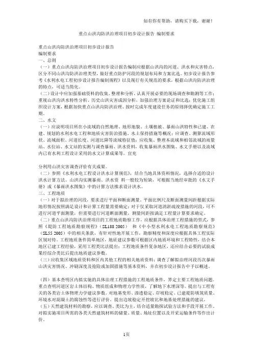重点山洪沟防洪治理项目初步设计报告编制要求