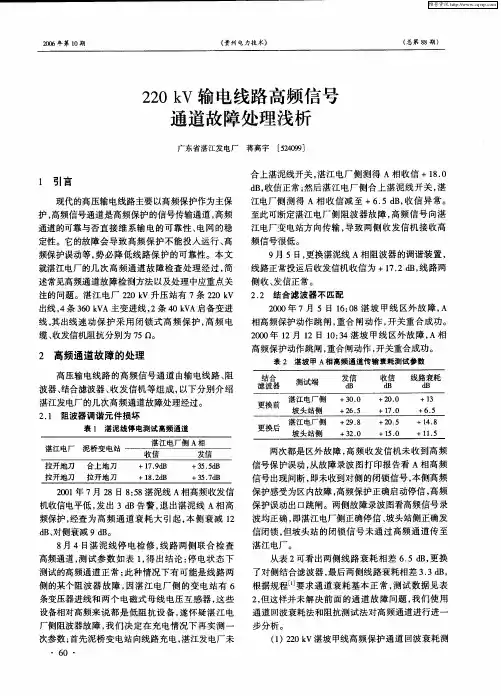 220kV输电线路高频信号通道故障处理浅析