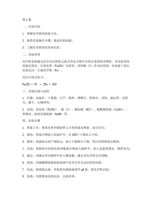 化学铁的制备实验报告(3篇)