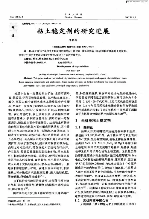 粘土稳定剂的研究进展